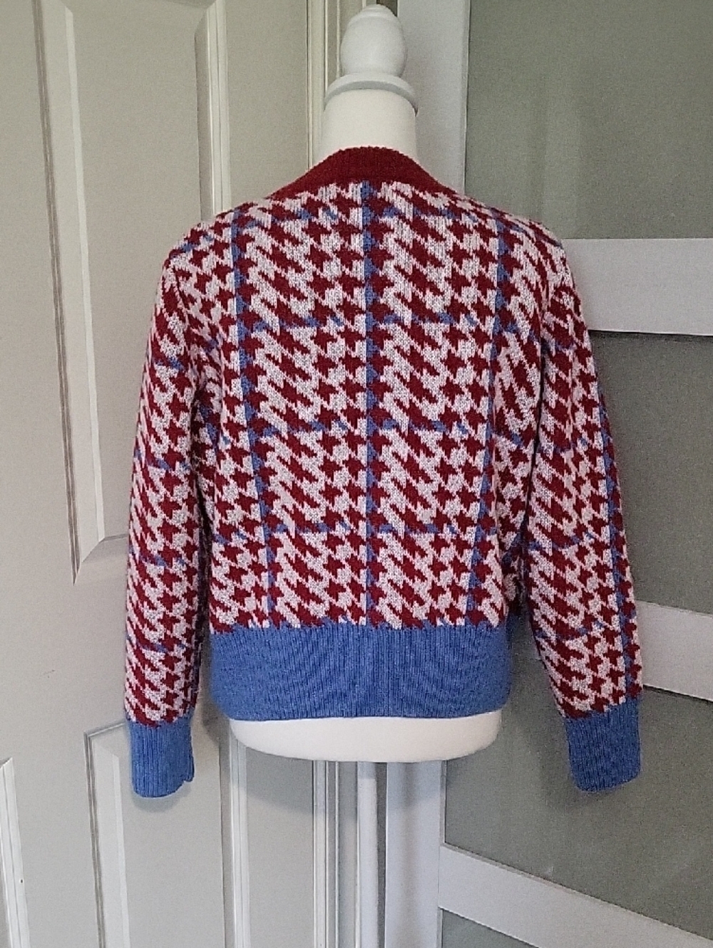 Women’s Was & Now Houndstooth Cardigan Sweater – Size Large | Red, White & Blue - Picture 3 of 10